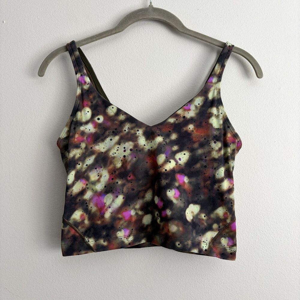 Lululemon Womens Green Pink Align Cropped Tank Sports Bra Size 6 Gym Workout